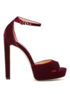 Matchesfashion.com Jimmy Choo - Pattie 130 Open Toe Velvet Platform Sandals - Womens - Burgundy