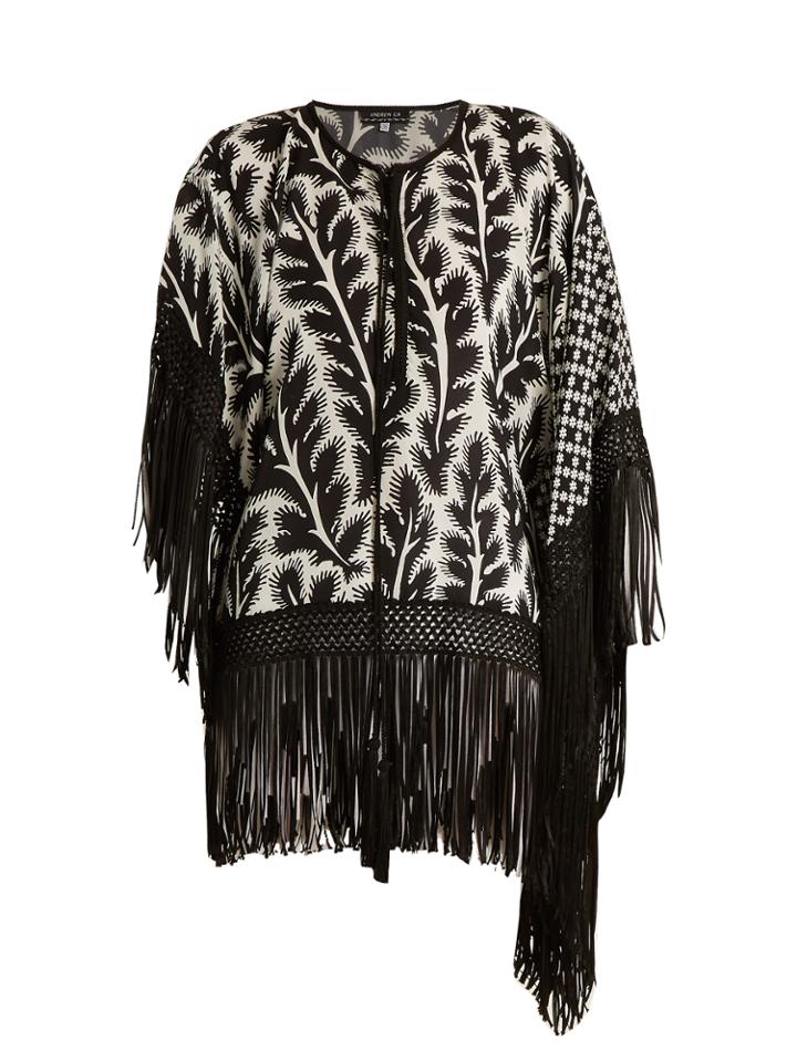 Andrew Gn Floral-print Fringed Hem Asymmetric Silk-blend Top