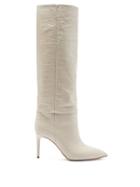 Matchesfashion.com Paris Texas - Crocodile-effect Leather Knee-high Boots - Womens - Cream