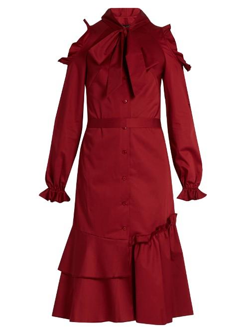 Anna October Tie-neck Button-down Ruffled Dress