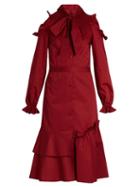 Anna October Tie-neck Button-down Ruffled Dress