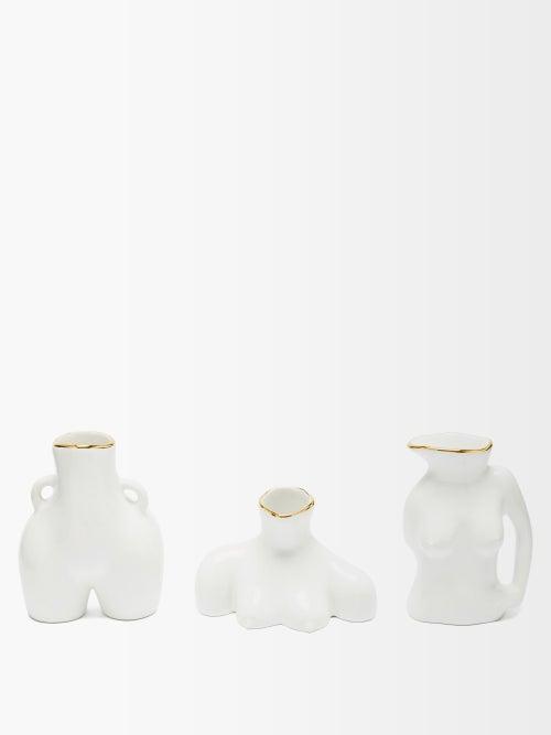 Anissa Kermiche - Set Of Three Mini Eartherware Vases - White Multi