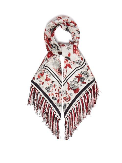 Matchesfashion.com Gabriela Hearst - Floral Print Fringed Silk Scarf - Womens - Red