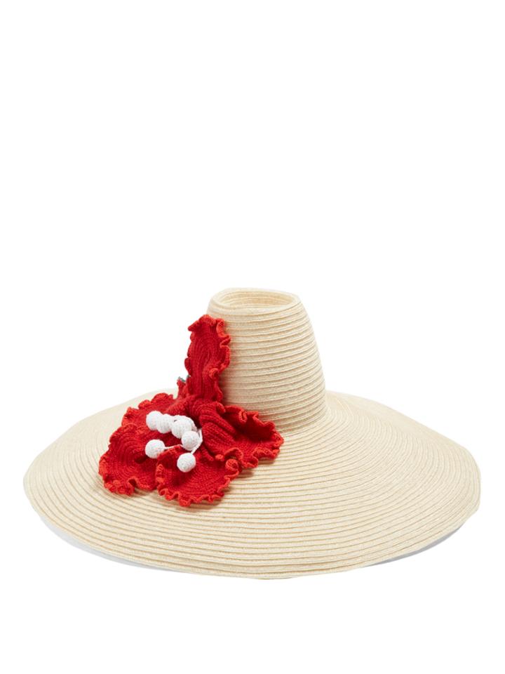 Rosie Assoulin Flower-crochet Oversized Hemp-straw Hat