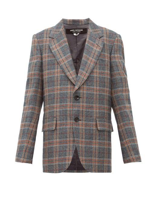 Matchesfashion.com Junya Watanabe - Studded Checked Wool Blend Jacket - Womens - Grey Multi