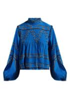Matchesfashion.com Ganni - Cloverdale Printed Silk Blouse - Womens - Blue