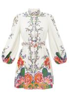 Matchesfashion.com Zimmermann - Lovestruck Balloon-sleeve Floral-print Mini Dress - Womens - White Print