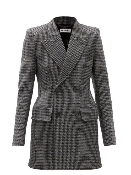 Matchesfashion.com Balenciaga - Hourglass Double-breasted Check Wool Blazer - Womens - Grey Navy