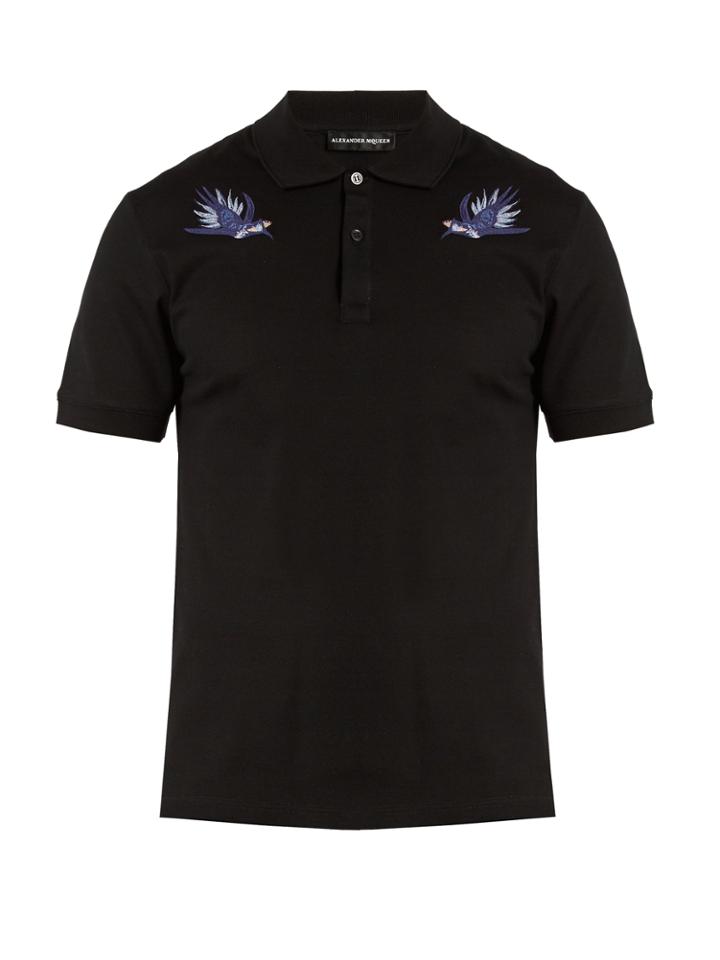 Alexander Mcqueen Hummingbird-embroidered Cotton Polo Shirt