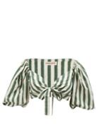 Emporio Sirenuse - Thaia V-neck Ikat-print Cotton Cropped Top - Womens - Green Stripe