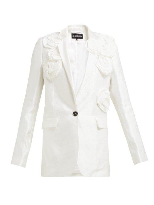 Matchesfashion.com Ann Demeulemeester - Rose Appliqu Single Breasted Linen Blend Blazer - Womens - Ivory