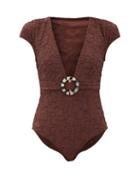 Matchesfashion.com Dodo Bar Or - Esterika Cap-sleeve Floral-cloqu Swimsuit - Womens - Dark Brown