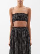 Matteau - Polka-dot Shirred Organic Cotton-blend Top - Womens - Black Print