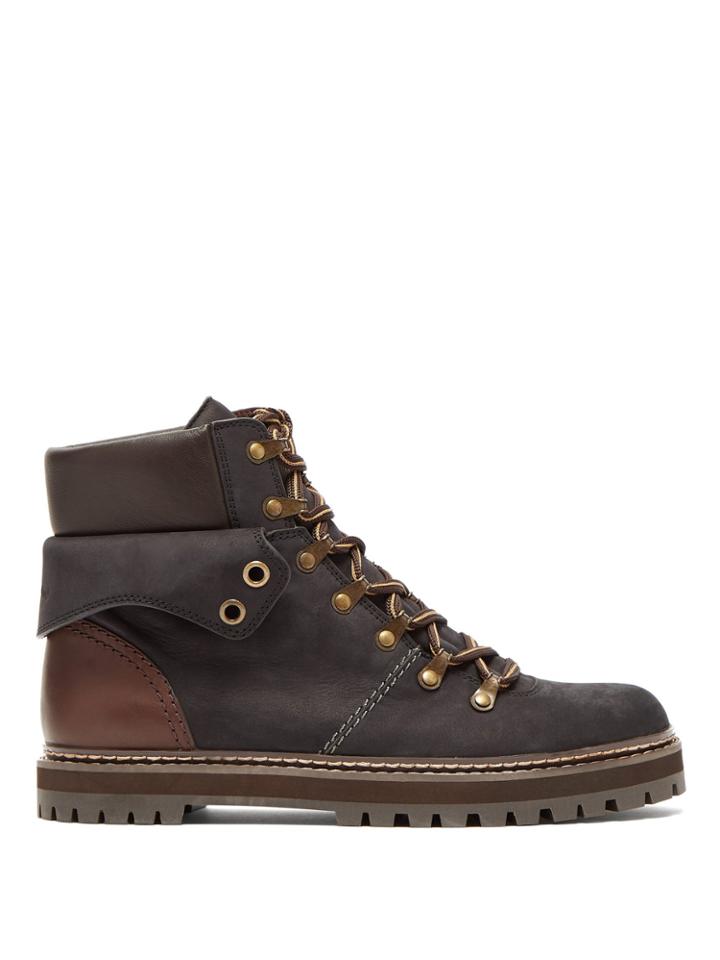 See By Chloé Suede And Leather Lace-up Ankle Boots