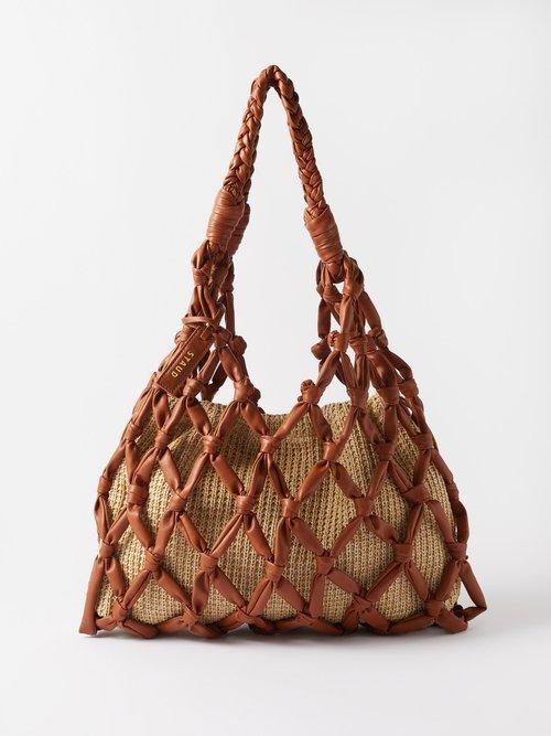 Staud - Hitch Faux-leather And Faux-raffia Shoulder Bag - Womens - Tan