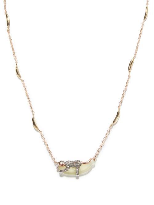 Bibi Van Der Velden - Monkey On Banana Diamond & 18kt Rose-gold Necklace - Womens - Gold Multi