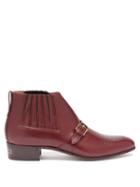 Matchesfashion.com Gucci - Buckled Gg Perforated Leather Boots - Mens - Burgundy