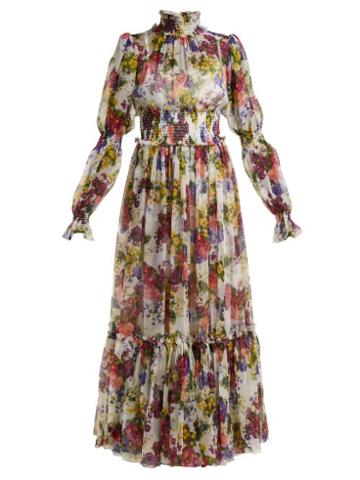 Matchesfashion.com Dolce & Gabbana - Primrose Print Silk Chiffon Maxi Dress - Womens - White Multi