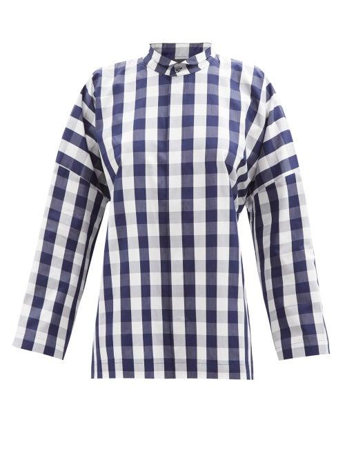Eskandar - Gingham-check Cotton Shirt - Womens - Navy White