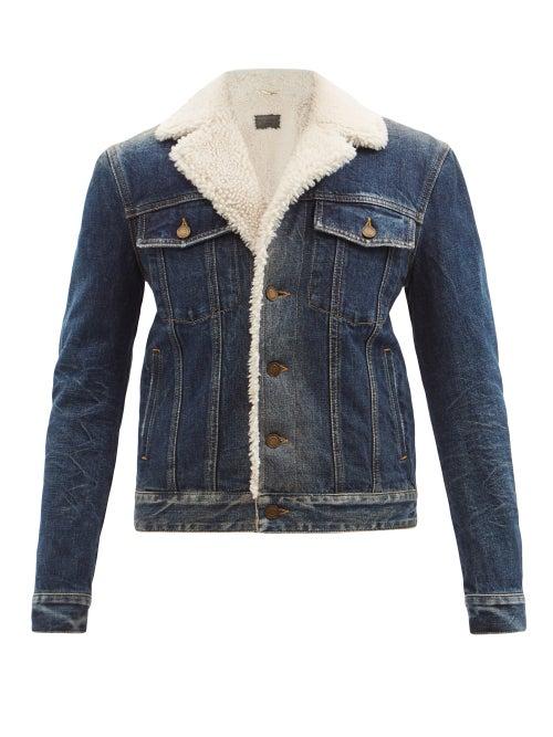 Saint Laurent - Shearling-lined Denim Jacket - Womens - Denim
