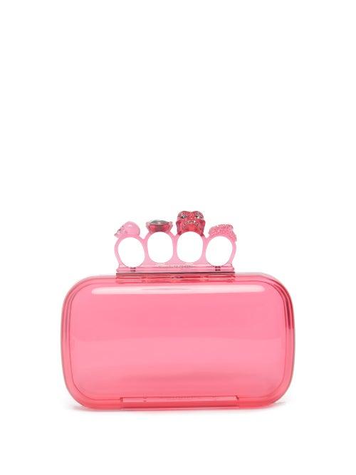 Alexander Mcqueen - Skull Four-ring Plexiglass Clutch - Womens - Fuchsia