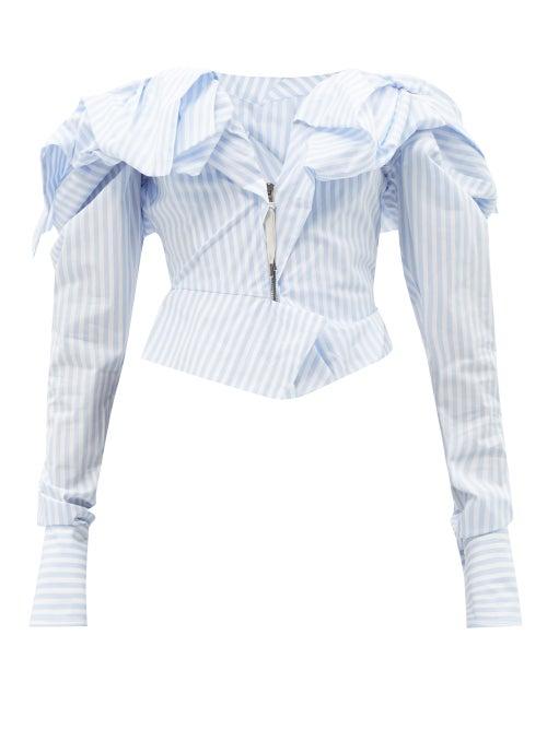 Vivienne Westwood - Drunken Striped Cotton-poplin Corset Top - Womens - Blue Stripe