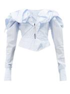 Vivienne Westwood - Drunken Striped Cotton-poplin Corset Top - Womens - Blue Stripe