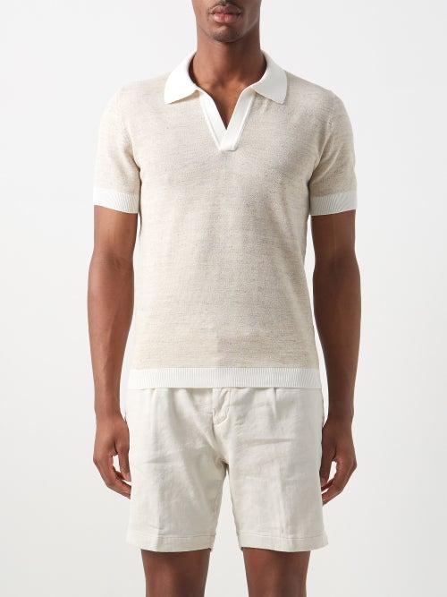 Thom Sweeney - Open-collar Cotton-blend Polo Shirt - Mens - Dark Beige