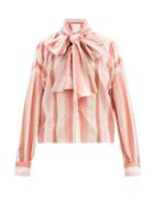 Matchesfashion.com Marrakshi Life - Bow-front Striped Cotton-blend Oxford Shirt - Womens - Pink Stripe