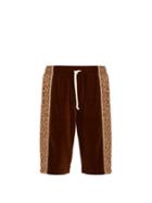 Matchesfashion.com Gucci - Logo Stripe Velour Shorts - Mens - Brown