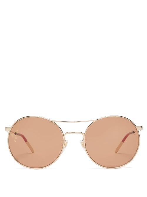 Matchesfashion.com Gucci - Aviator Metal Sunglasses - Womens - Brown Gold