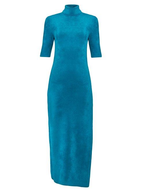 Matchesfashion.com Balenciaga - Logo Tag Velvet Pencil Dress - Womens - Blue