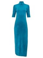 Matchesfashion.com Balenciaga - Logo Tag Velvet Pencil Dress - Womens - Blue
