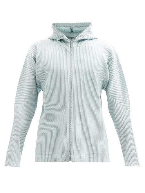 Matchesfashion.com Homme Pliss Issey Miyake - Zipped Technical-pleated Hooded Sweatshirt - Mens - Light Blue