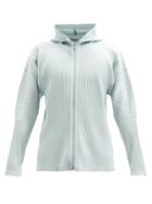 Matchesfashion.com Homme Pliss Issey Miyake - Zipped Technical-pleated Hooded Sweatshirt - Mens - Light Blue