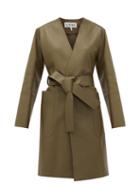 Matchesfashion.com Loewe - V-neck Belted Leather Coat - Womens - Khaki