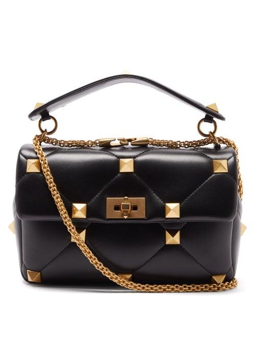 Valentino Garavani - Roman Stud Large Leather Shoulder Bag - Womens - Black
