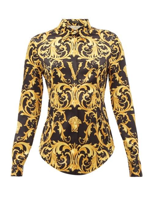 Matchesfashion.com Versace - Baroque-print Silk-blend Shirt - Womens - Black Gold