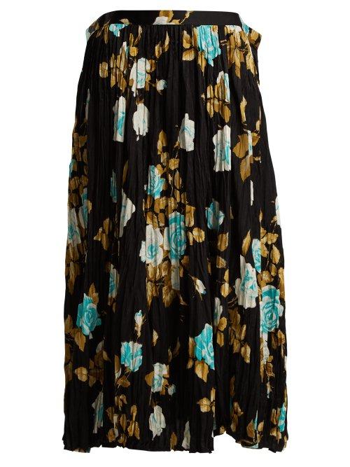 Matchesfashion.com Junya Watanabe - Floral Print Pleated Midi Skirt - Womens - Brown Multi