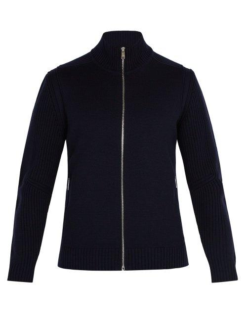 Matchesfashion.com Prada - High Neck Zip Up Wool Sweater - Mens - Navy