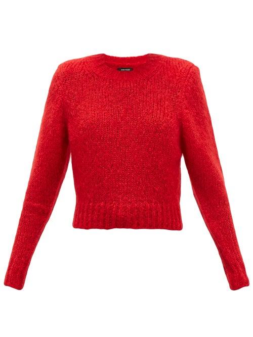 Matchesfashion.com Isabel Marant - Idona Padded-shoulder Mohair-blend Sweater - Womens - Red