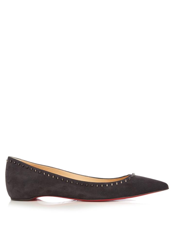 Christian Louboutin Anjalina 15 Spike-embellished Suede Flats