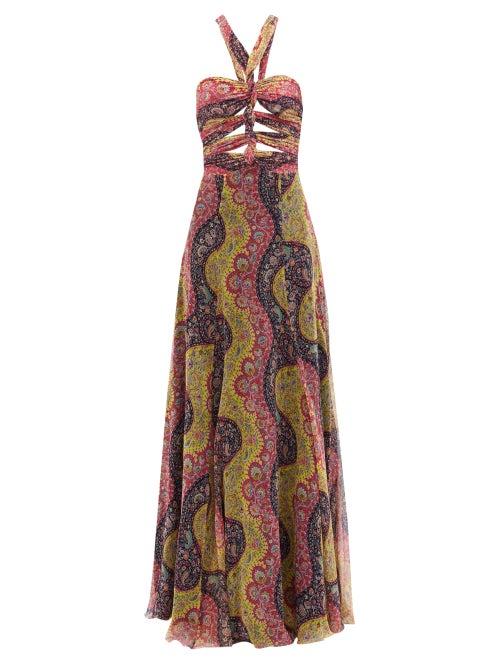Etro - Paisley-print Ruched Silk-challis Gown - Womens - Yellow