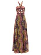 Etro - Paisley-print Ruched Silk-challis Gown - Womens - Yellow