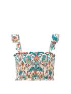 Matchesfashion.com La Doublej - Tree Of Life Bianco-print Cotton-blend Cropped Top - Womens - Blue Multi