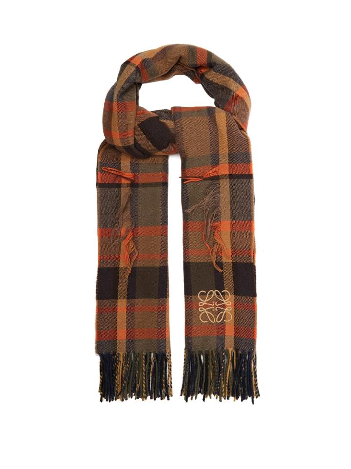 Loewe Fringed Tartan Wool-blend Scarf