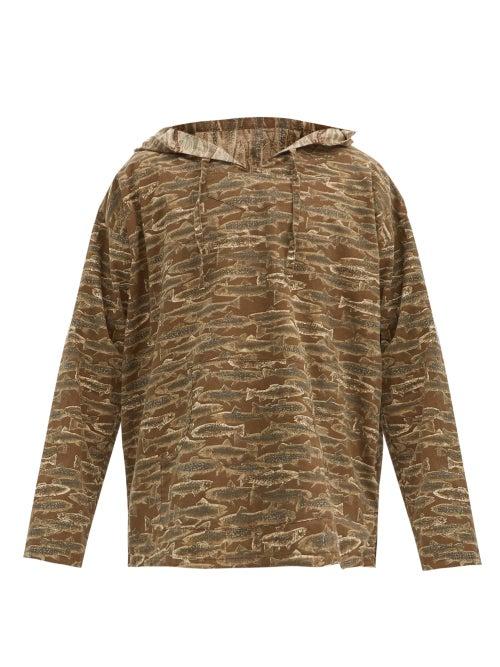 Matchesfashion.com South2 West8 - Fish-print Cotton-canvas Hooded Tunic - Mens - Brown