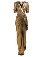 Matchesfashion.com Maria Lucia Hohan - Adelyn Metallic Wrap Maxi Dress - Womens - Gold