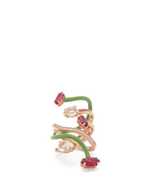 Matchesfashion.com Bea Bongiasca - Vine Wrapped Diamond, Rose-gold & Enamel Ring - Womens - Pink Gold