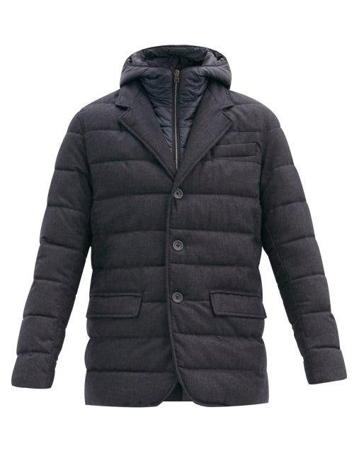 Matchesfashion.com Herno - La Giacca Quilted-down Wool-blend Jacket - Mens - Blue
